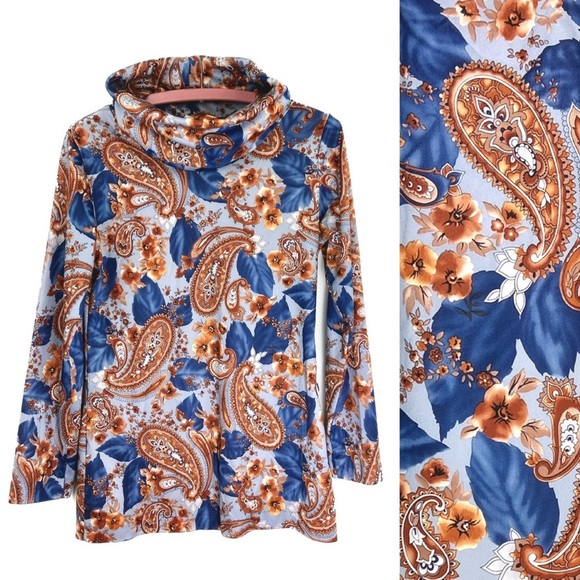 Vintage 🌸 Funky Paisley Cowl Neck - Picture 1 of 2